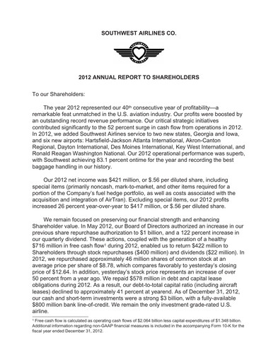 Thumbnail Southwest Airlines Annual Report 2012