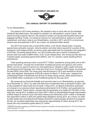 Thumbnail Southwest Airlines Annual Report 2013