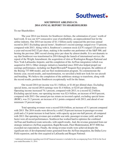 Thumbnail Southwest Airlines Annual Report 2014