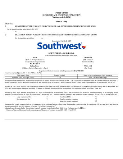 Thumbnail Southwest Airlines Quarterly Report 2025-q1