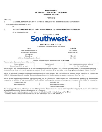 Thumbnail Southwest Airlines Quarterly Report 2026-q2