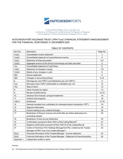 Thumbnail HPH Trust (Hutchison Port) Financial Statement 2020