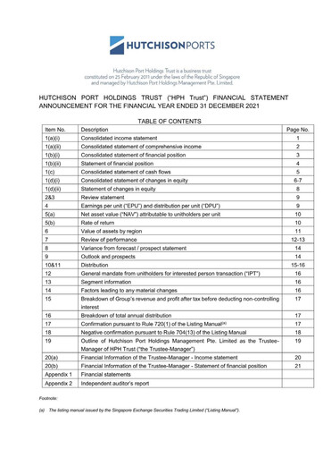 Thumbnail HPH Trust (Hutchison Port) Financial Statement 2021