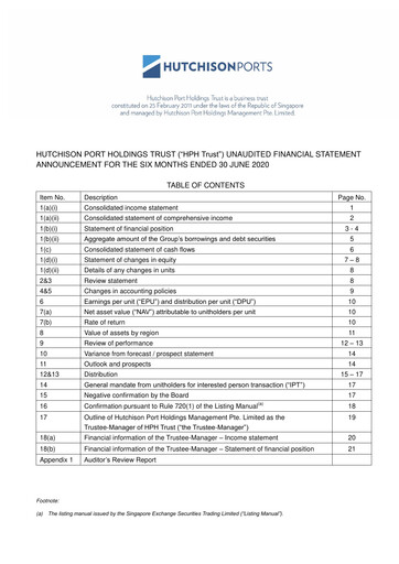 Thumbnail HPH Trust (Hutchison Port) Half-year Report 2020-h1