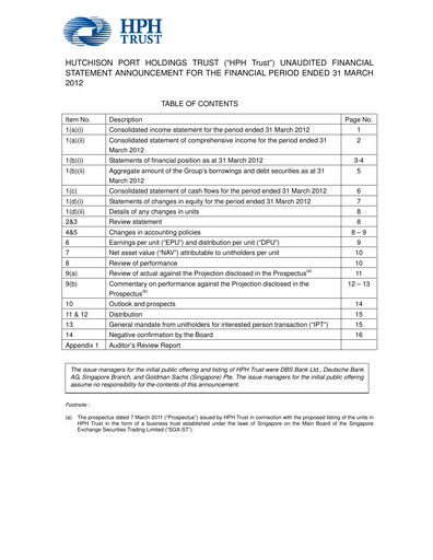 Thumbnail HPH Trust (Hutchison Port) Quarterly Report 2012-q1