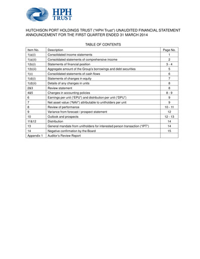Thumbnail HPH Trust (Hutchison Port) Quarterly Report 2014-q1