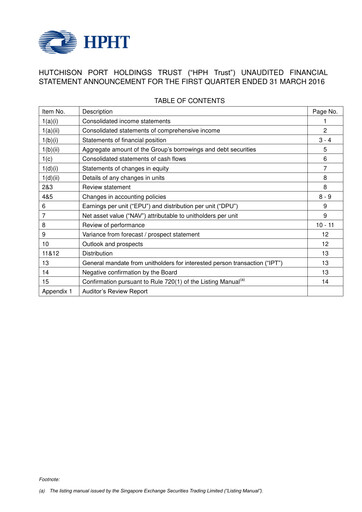 Thumbnail HPH Trust (Hutchison Port) Quarterly Report 2016-q1