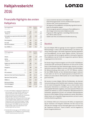 Thumbnail Lonza Half-year Report 2016-h1