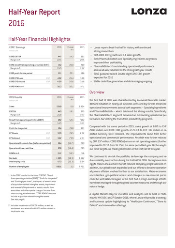 Thumbnail Lonza Half-year Report 2016-h1