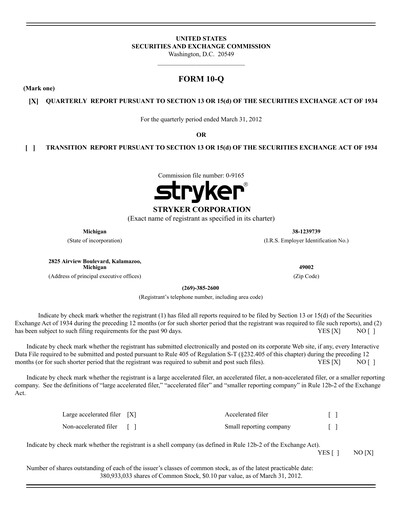 Thumbnail Stryker Corporation Quarterly Report 2012-q1
