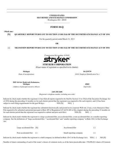 Thumbnail Stryker Corporation Quarterly Report 2013-q1