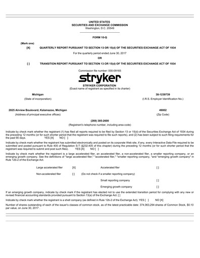 Thumbnail Stryker Corporation Quarterly Report 2017-q2