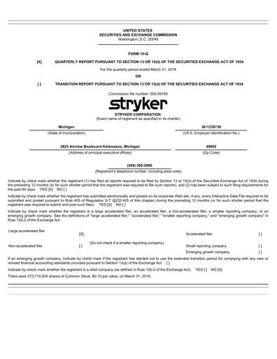 Thumbnail Stryker Corporation Quarterly Report 2018-q1