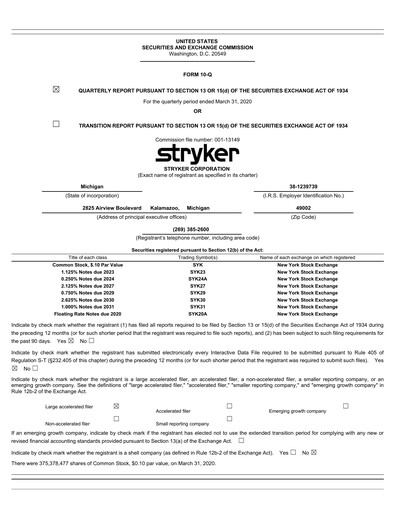 Vorschaubild Stryker Corporation Quartalsbericht 2020-q1