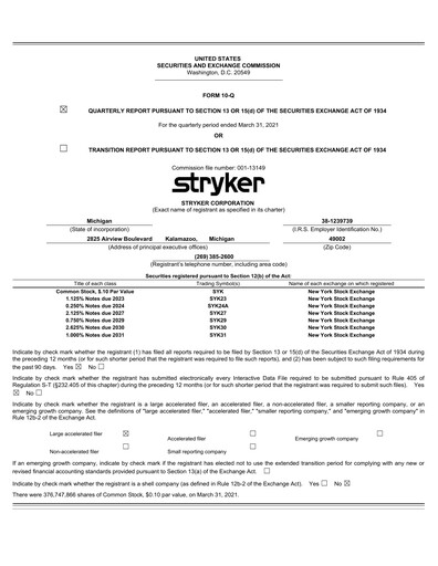 Vorschaubild Stryker Corporation Quartalsbericht 2021-q1