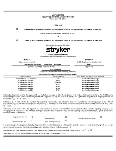 Vorschaubild Stryker Corporation Quartalsbericht 2022-q3
