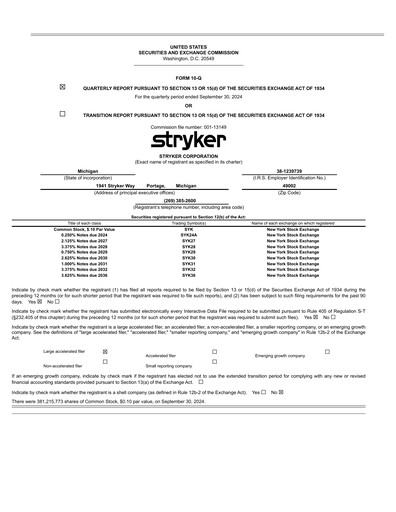 Vorschaubild Stryker Corporation Quartalsbericht 2024-q3