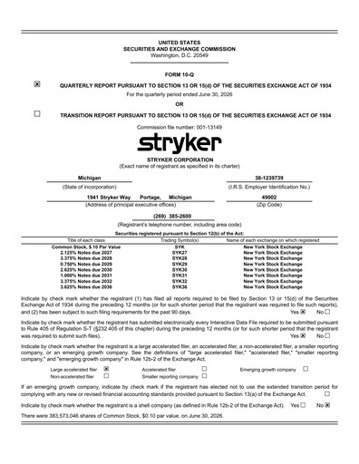 Thumbnail Stryker Corporation Quarterly Report 2026-q2