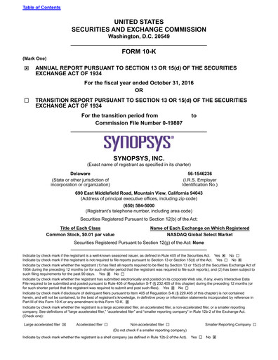 Thumbnail Synopsys Annual Report 2016