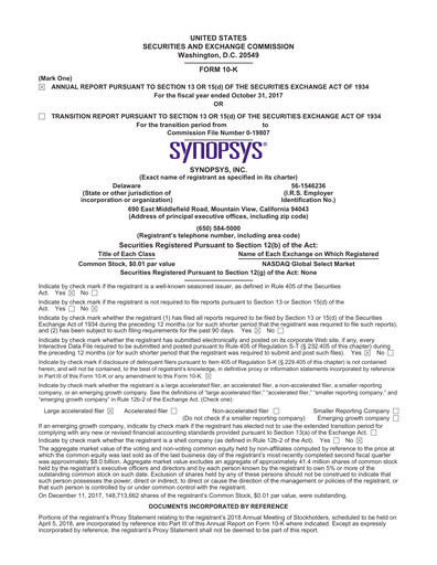 Thumbnail Synopsys Annual Report 2017