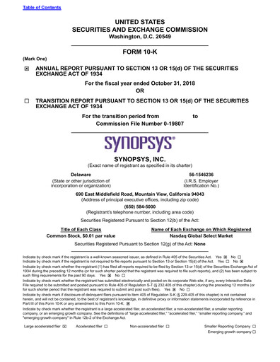 Thumbnail Synopsys Annual Report 2018