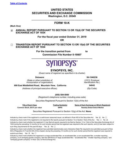 Thumbnail Synopsys Annual Report 2019