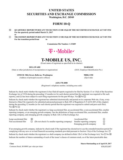 Thumbnail T-Mobile US Quarterly Report 2017-q1