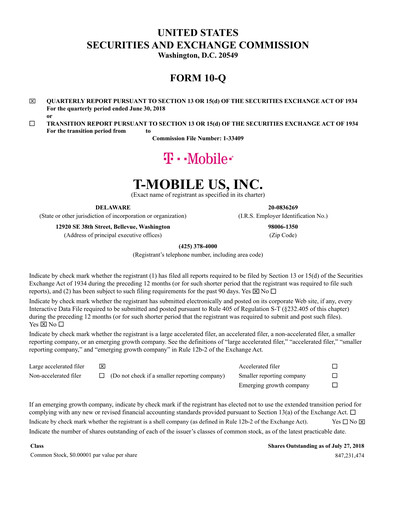Thumbnail T-Mobile US Quarterly Report 2018-q2