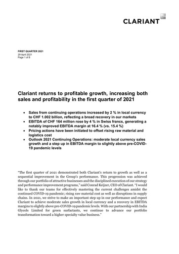 Vorschaubild Clariant Quartalsbericht 2021-q1