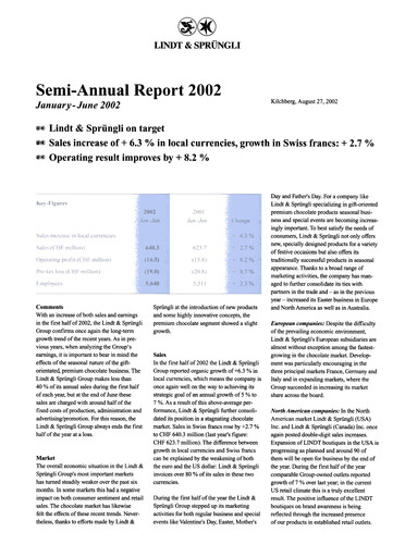 Thumbnail Chocoladefabriken Lindt & Sprüngli Half-year Report 2002-h1