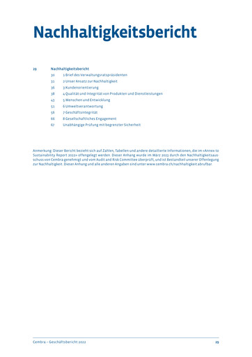 Vorschaubild Cembra Money Bank Nachhaltigkeitsbericht 2022