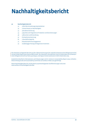 Vorschaubild Cembra Money Bank Nachhaltigkeitsbericht 2023