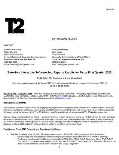 Miniature Take-Two Interactive
 Rapport trimestriel 2025-q1