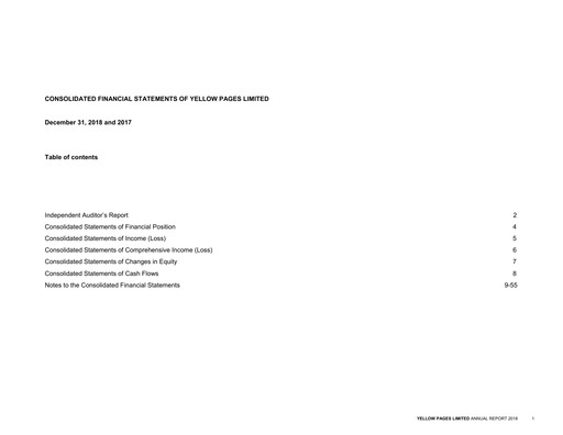 Vorschaubild Yellow Pages (Canada) Finanzmitteilung 2018