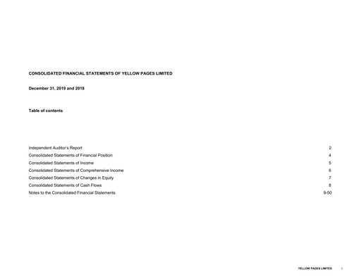 Vorschaubild Yellow Pages (Canada) Finanzmitteilung 2019