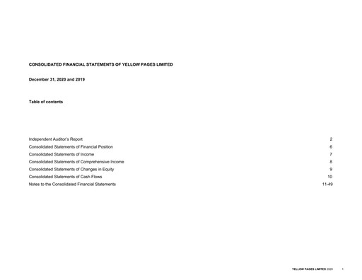 Vorschaubild Yellow Pages (Canada) Finanzmitteilung 2020