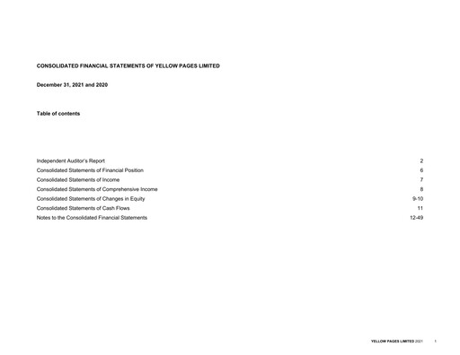 Vorschaubild Yellow Pages (Canada) Finanzmitteilung 2021
