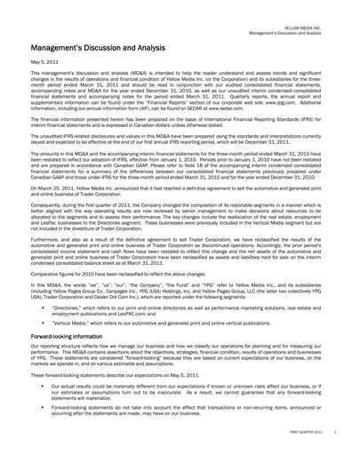 Thumbnail Yellow Pages (Canada) Quarterly Report 2011-q1