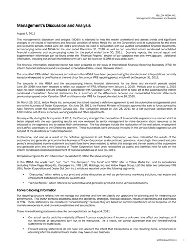 Thumbnail Yellow Pages (Canada) Quarterly Report 2011-q2