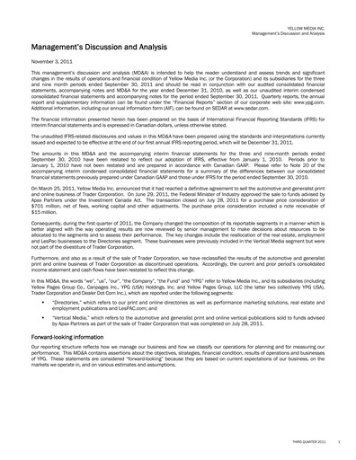 Thumbnail Yellow Pages (Canada) Quarterly Report 2011-q3