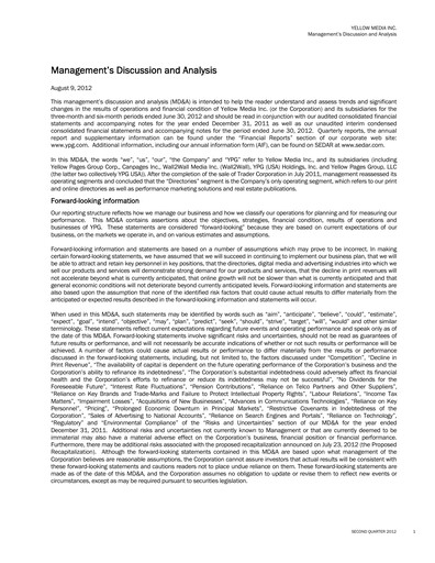Thumbnail Yellow Pages (Canada) Quarterly Report 2012-q2