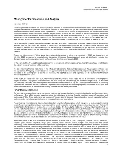 Thumbnail Yellow Pages (Canada) Quarterly Report 2012-q3