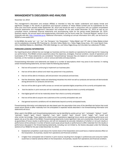 Thumbnail Yellow Pages (Canada) Quarterly Report 2014-q3