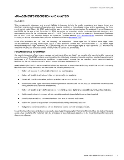 Thumbnail Yellow Pages (Canada) Quarterly Report 2015-q1