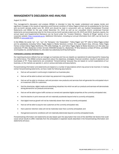 Thumbnail Yellow Pages (Canada) Quarterly Report 2015-q2