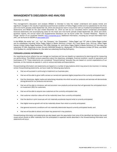Thumbnail Yellow Pages (Canada) Quarterly Report 2015-q3