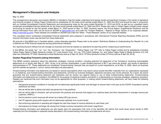 Thumbnail Yellow Pages (Canada) Quarterly Report 2020-q1