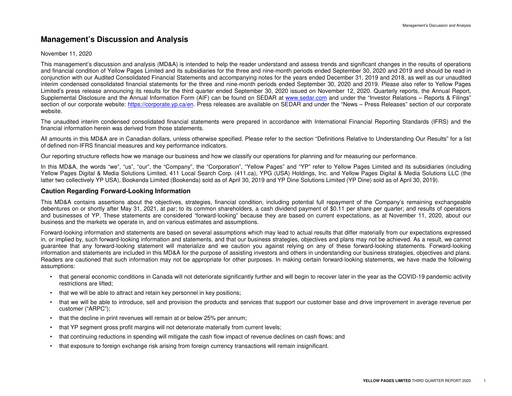 Thumbnail Yellow Pages (Canada) Quarterly Report 2020-q3