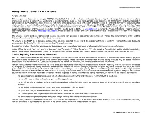 Thumbnail Yellow Pages (Canada) Quarterly Report 2022-q3