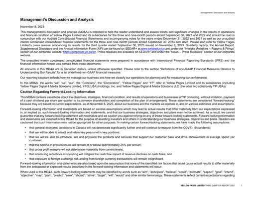 Thumbnail Yellow Pages (Canada) Quarterly Report 2023-q3